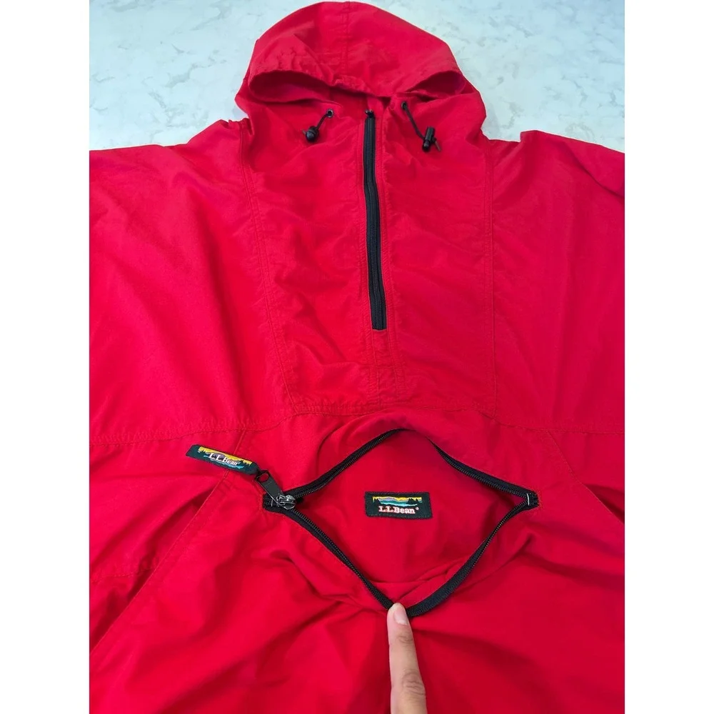 LL Bean Vintage Anorak Windbreaker Jacket Red Men's XL Pullover Hooded Y2K